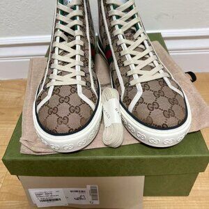 Gucci Tennis 1977 Canvas High Top Beige GG Print